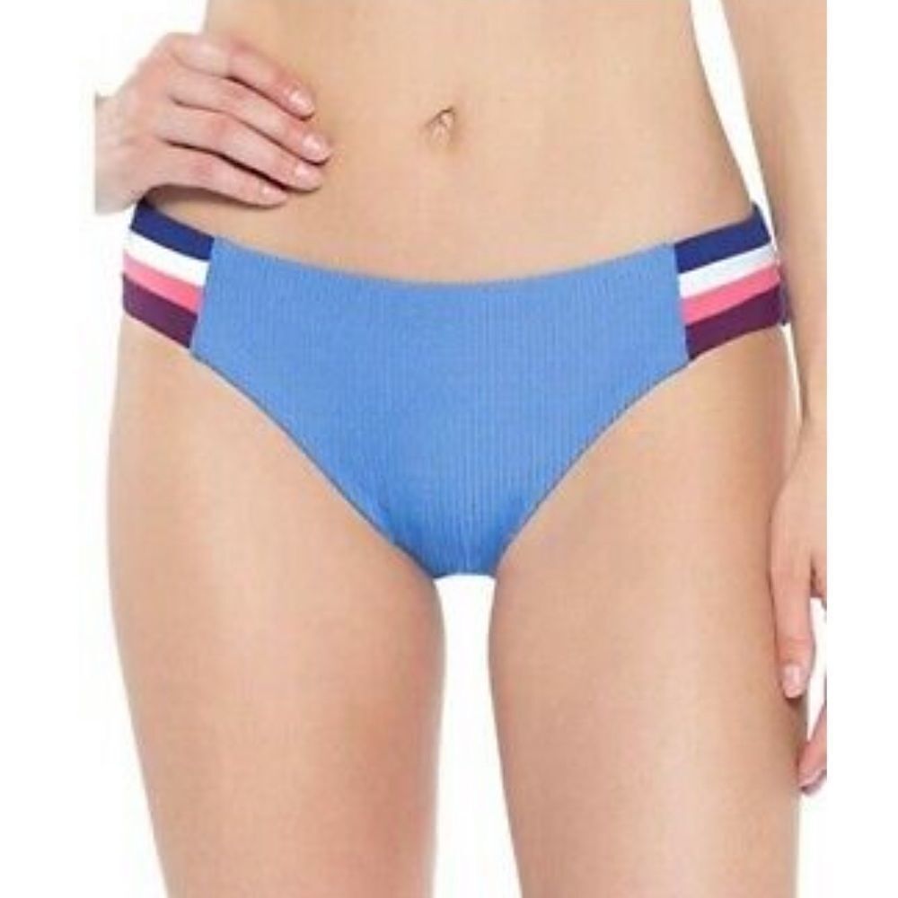Becca Swimwear Blue Ribbed Detailing Bikini Bottom